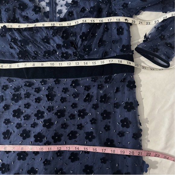 NEW $598 Mac Duggal [ 16 ] Embellished V Neck Illusion Column‎ Midi Dress Blue - Picture 6 of 14